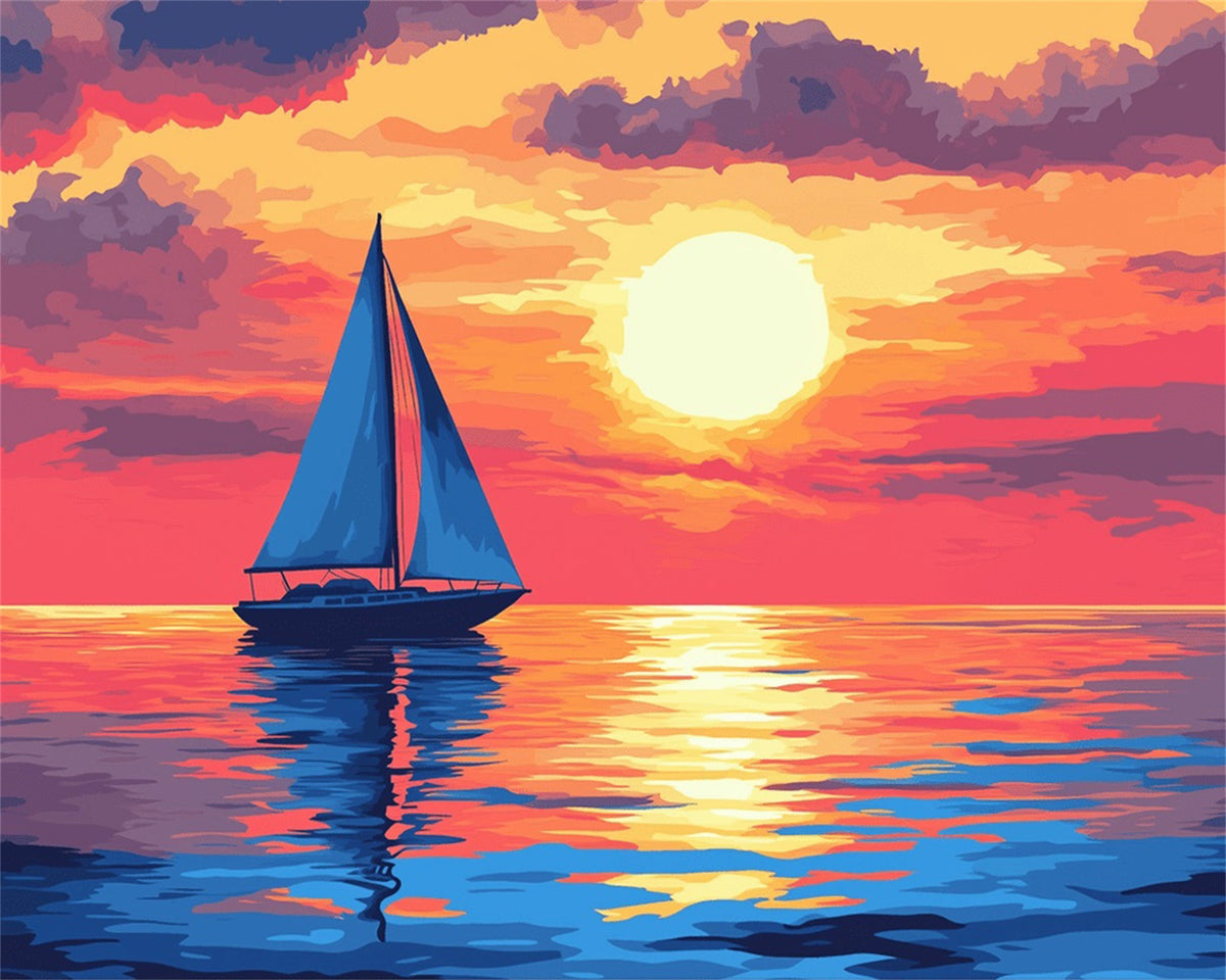 DIAMOND PAINTING I SEGELBOOT IM SONNENUNTERGANG