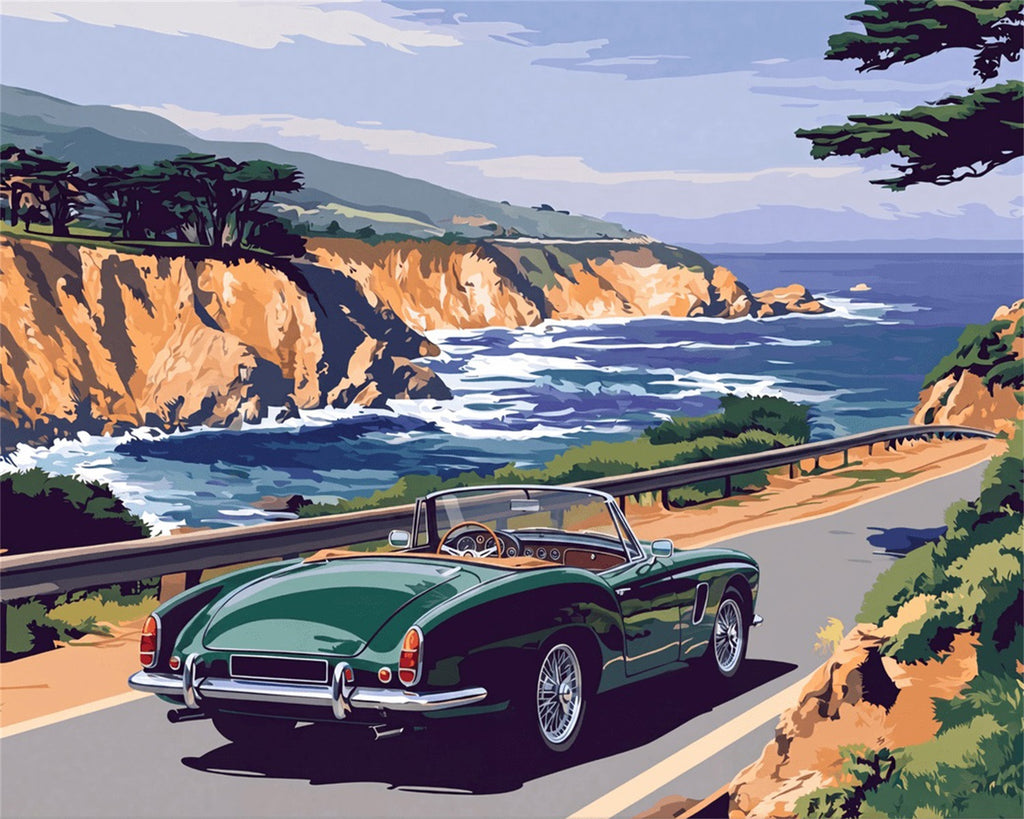 DIAMOND PAINTING I KLASSISCHER ROADSTER AN DER KÜSTE
