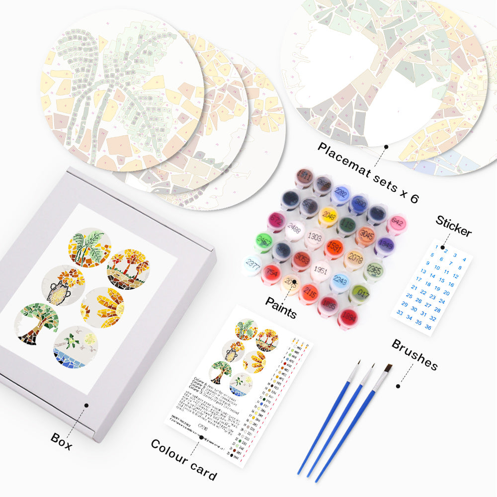 MNZ Telleruntersetzer Mosaik mit Naturmotiven (6er Set)