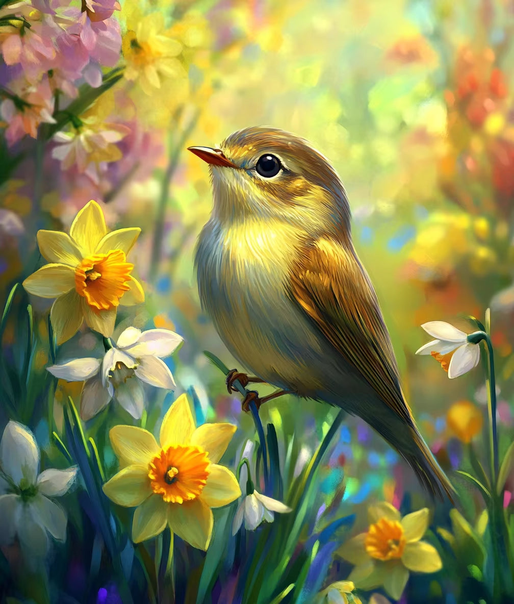 DIAMOND PAINTING I FRÜHLINGSBOTE IM BLÜTENGARTEN