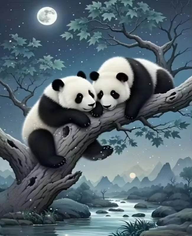 DIAMOND PAINTING I PANDAS IM MONDSCHEIN