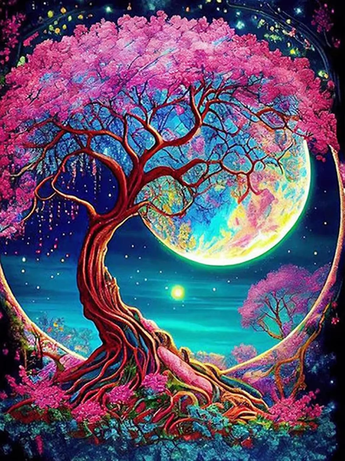 DIAMOND PAINTING I KIRSCHBLÜTENTRAUM UNTER DEM VOLLMOND