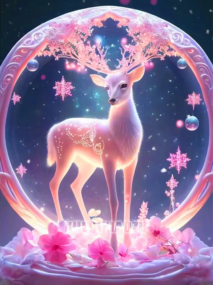 DIAMOND PAINTING I HIRSCH IM ROSAROTEN STERNENLICHT