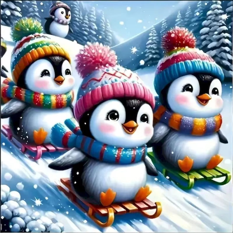 DIAMOND PAINTING I PINGUINE AUF SCHLITTENFAHRT