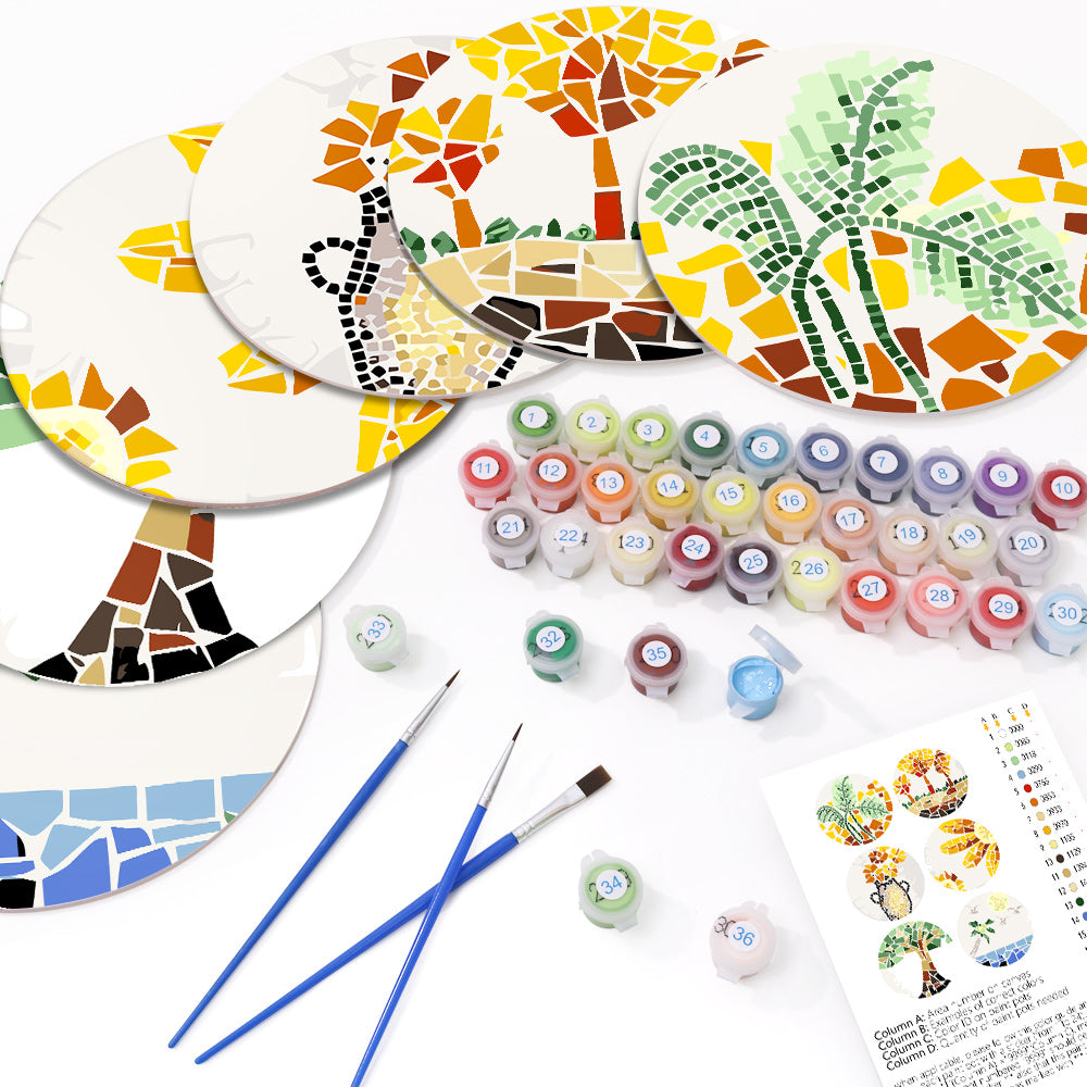 MNZ Telleruntersetzer Mosaik mit Naturmotiven (6er Set)