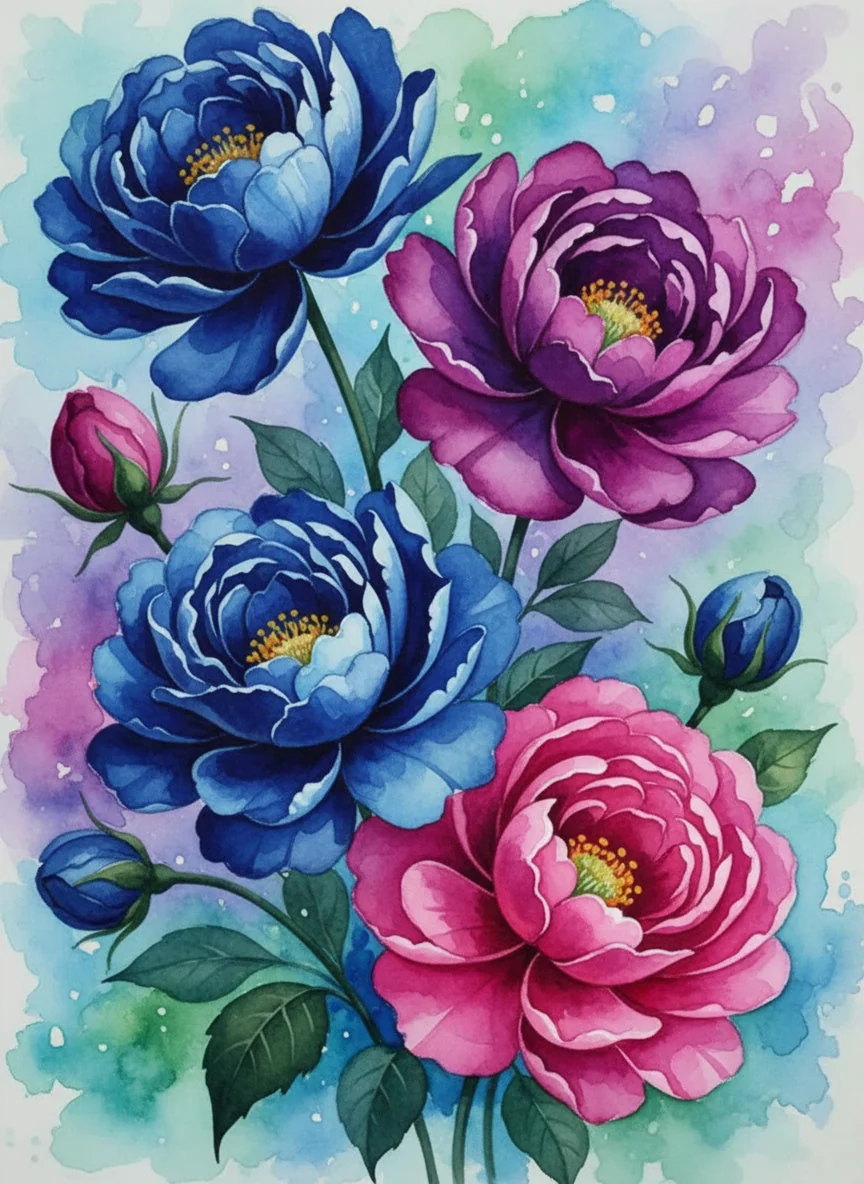 MALEN NACH ZAHLEN I BLÜTENTRAUM IN BLAU UND ROSA