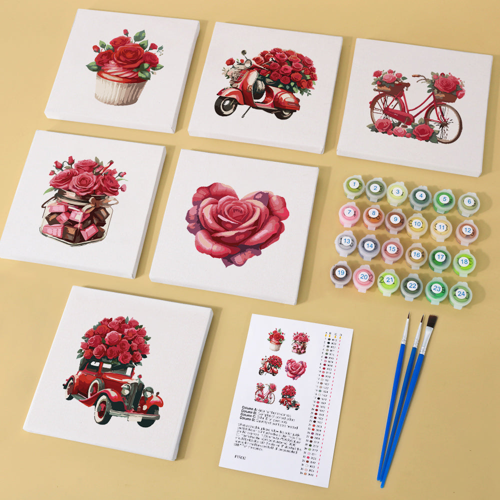 MINI PEINTURE PAR NUMÉROS | ROMANTIC ROSES (lot de 6)