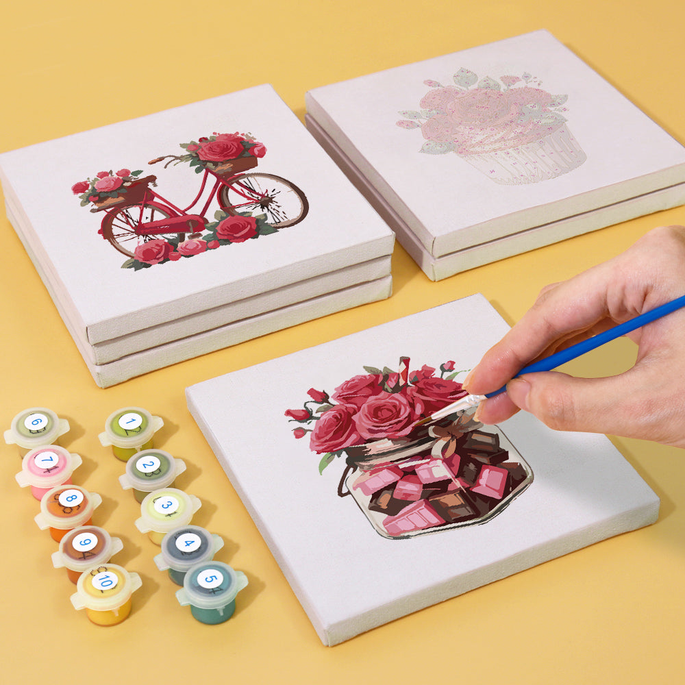 MINI PEINTURE PAR NUMÉROS | ROMANTIC ROSES (lot de 6)