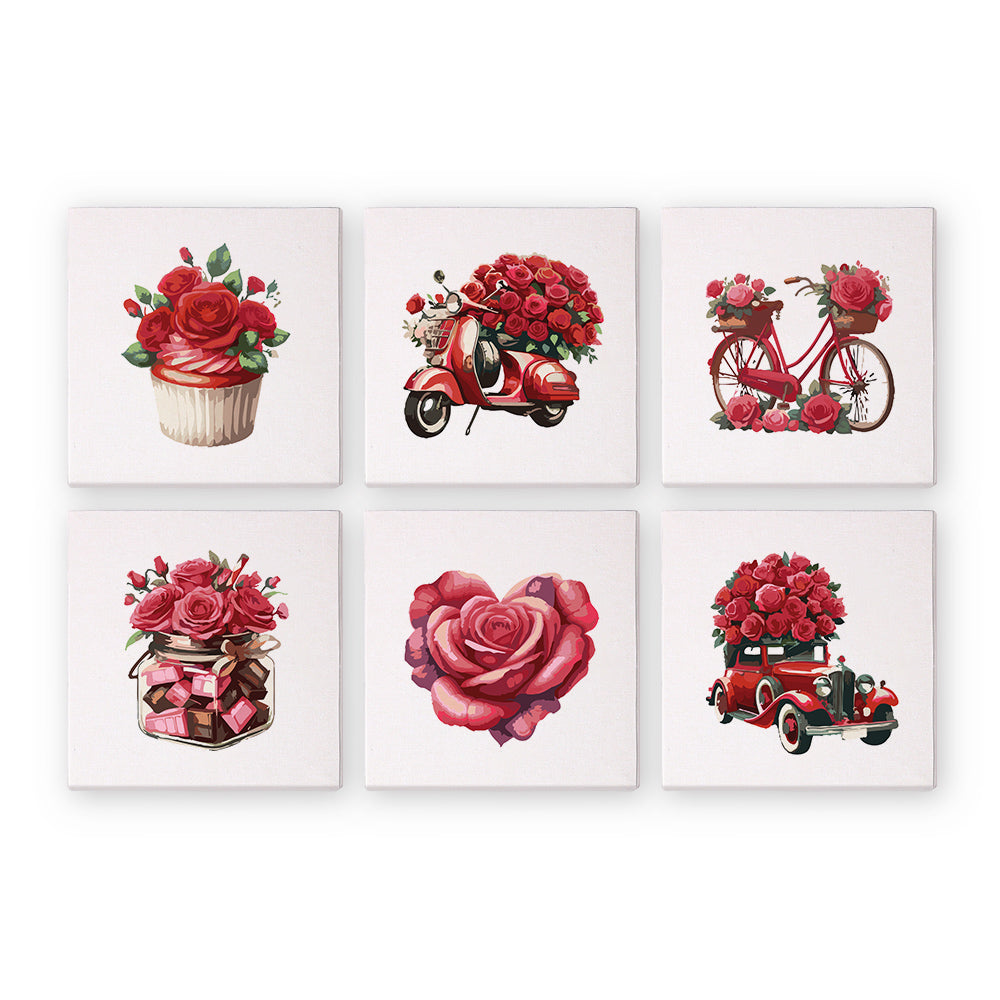 MINI PEINTURE PAR NUMÉROS | ROMANTIC ROSES (lot de 6)