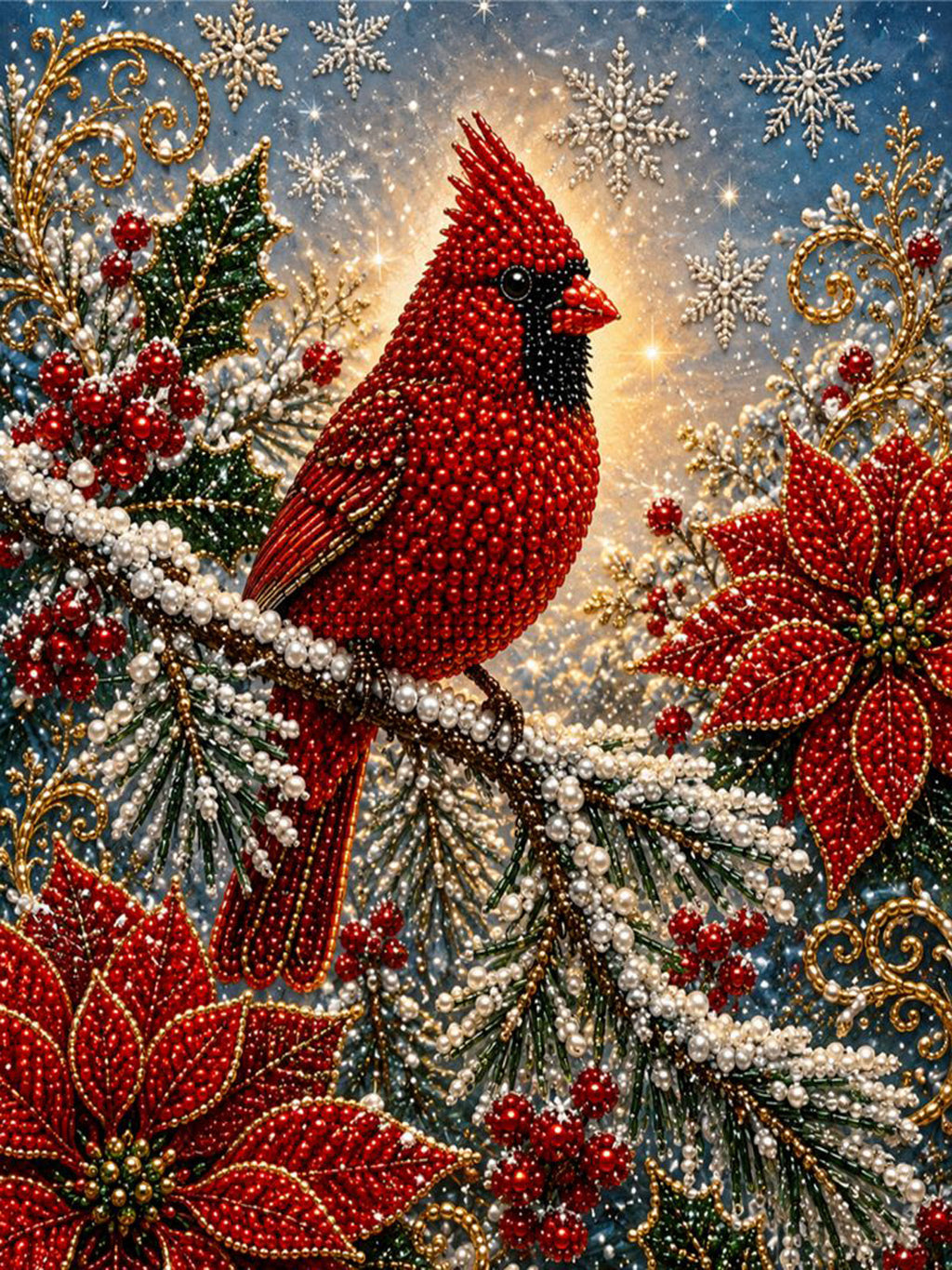 PEARL PAINTING I ROTER KARDINAL IM WINTERZAUBER