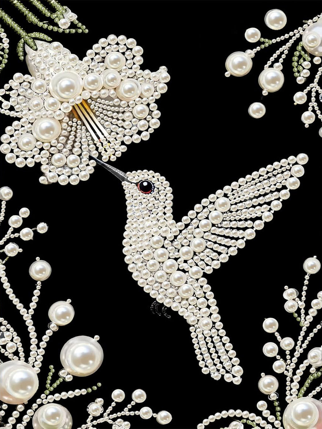 PEARL PAINTING I KOLIBRI IM WEISSEN BLÜTENGLANZ