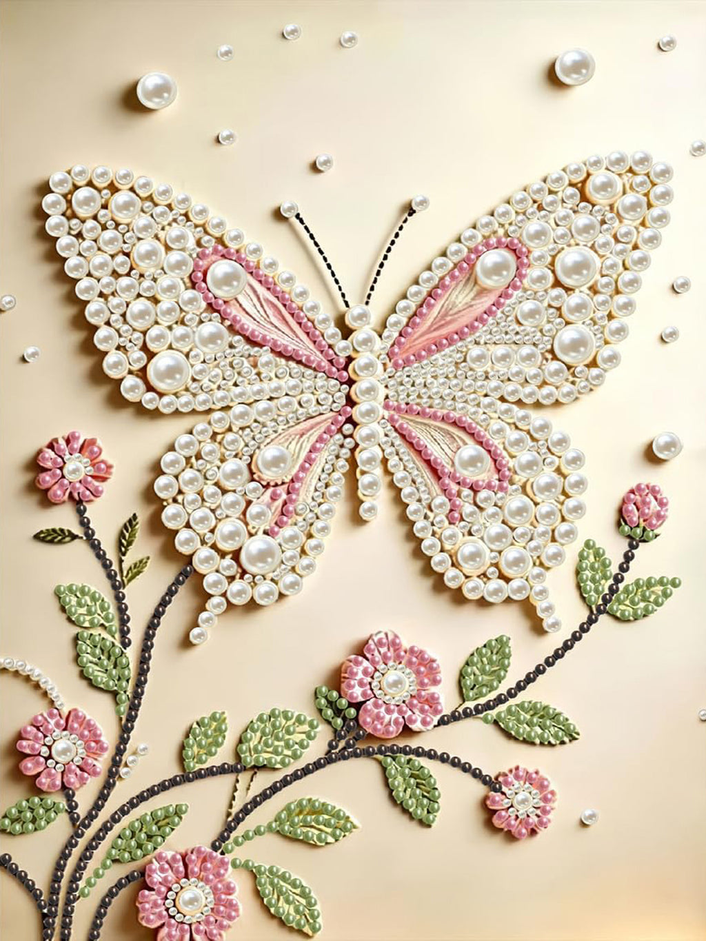 PEARL PAINTING I SCHMETTERLING IM ROSA BLÜTENGARTEN