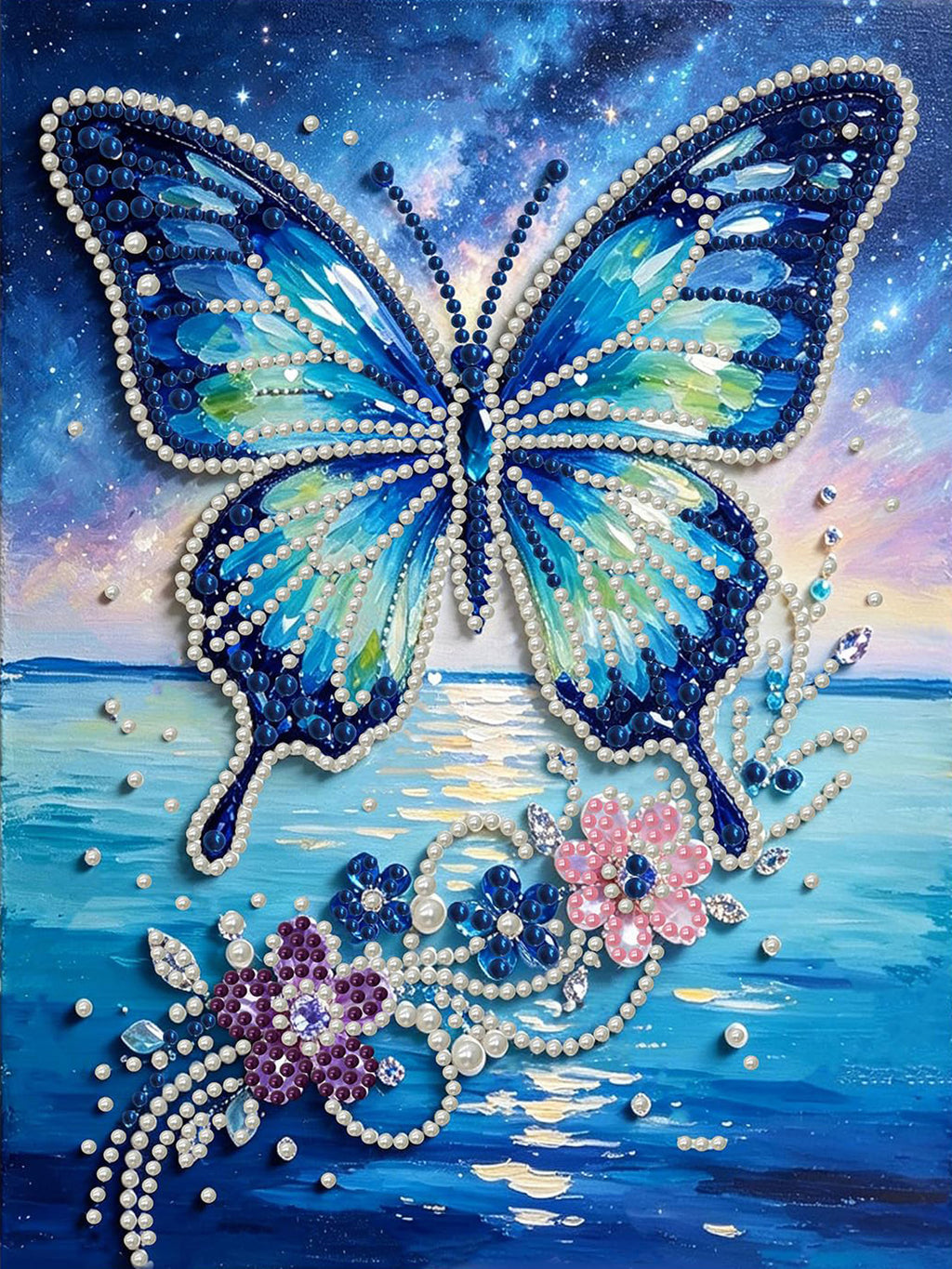 PEARL PAINTING I BLAUER SCHMETTERLING IM STERNENLICHT
