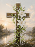 PEARL PAINTING I KREUZ MIT WEISSEN LILIEN