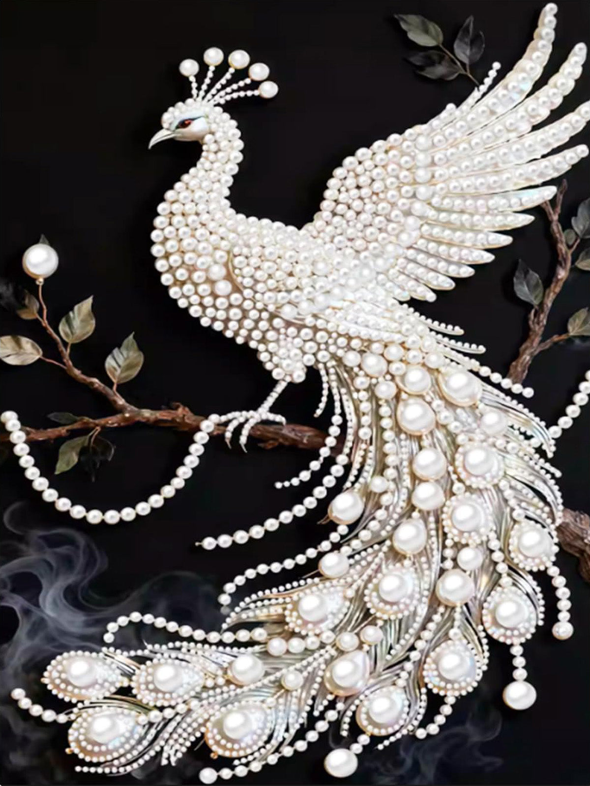 PEARL PAINTING I WEISSER PFAU IN VOLLER PRACHT