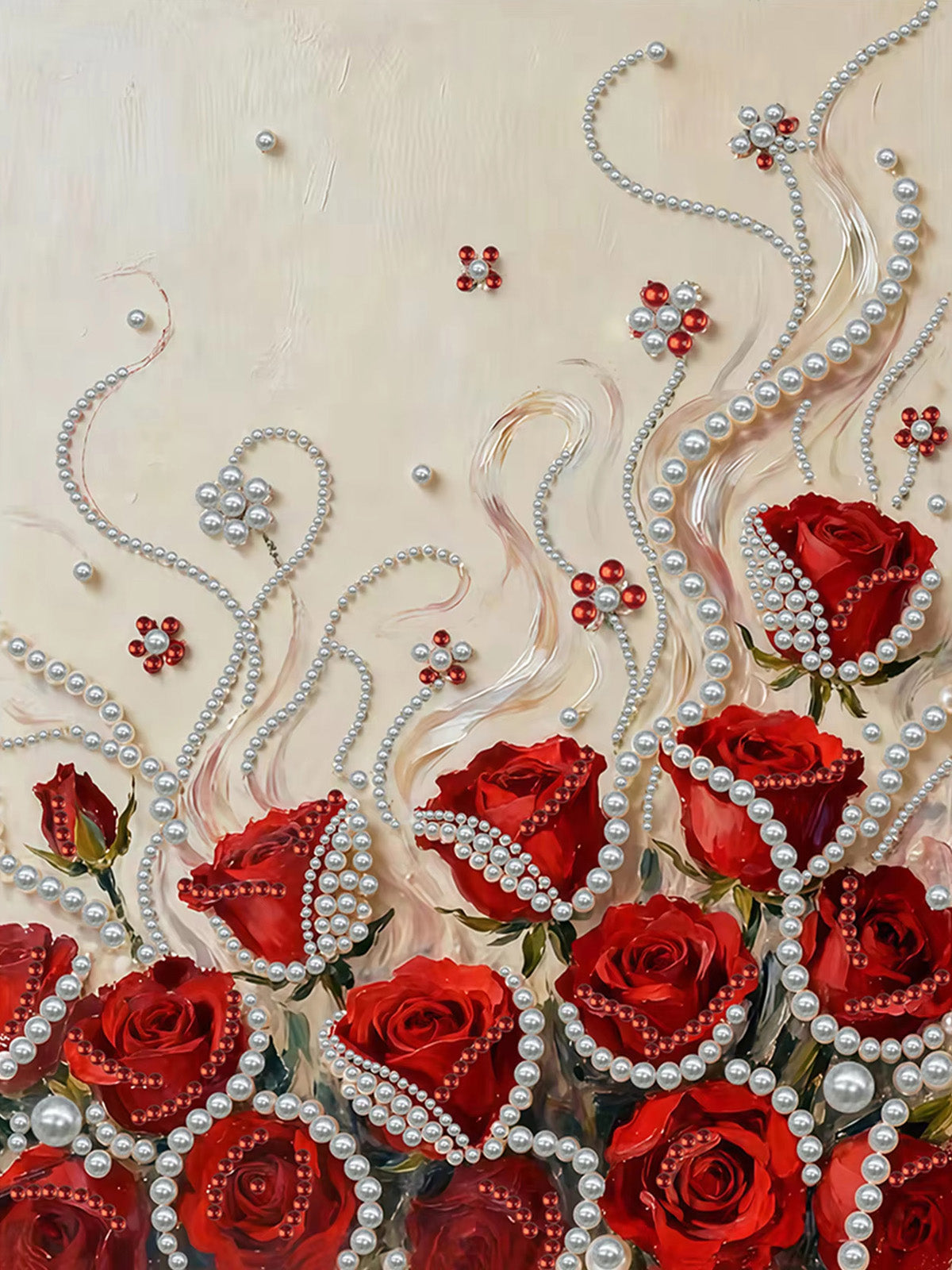PEARL PAINTING I ROTE ROSEN IN PERLEN
