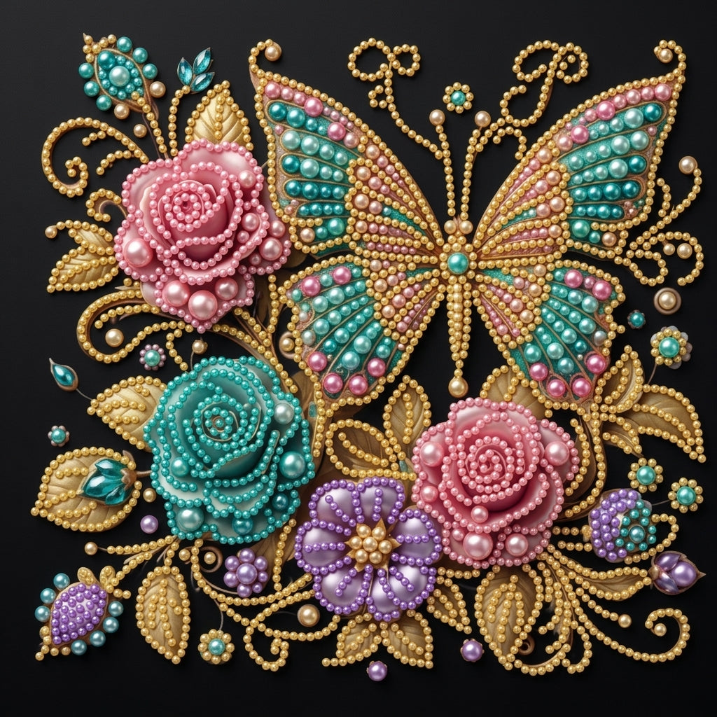 PEARL PAINTING I SCHMETTERLING IM ROSENGLANZ