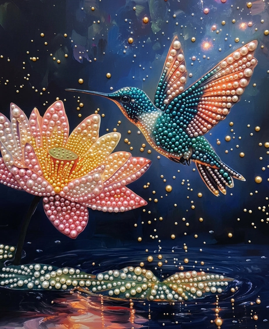 PEARL PAINTING I KOLIBRI UND LOTUS
