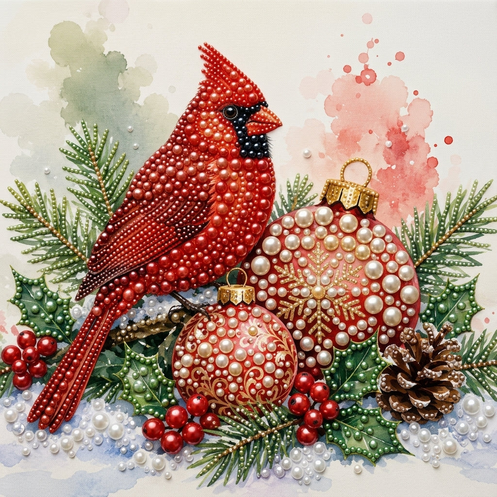 PEARL PAINTING I ROTER KARDINAL IM FESTTAGSSCHMUCK