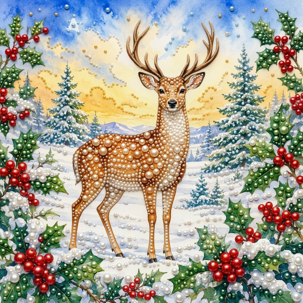 PEARL PAINTING I MAJESTÄTISCHER HIRSCH IM WINTERWALD