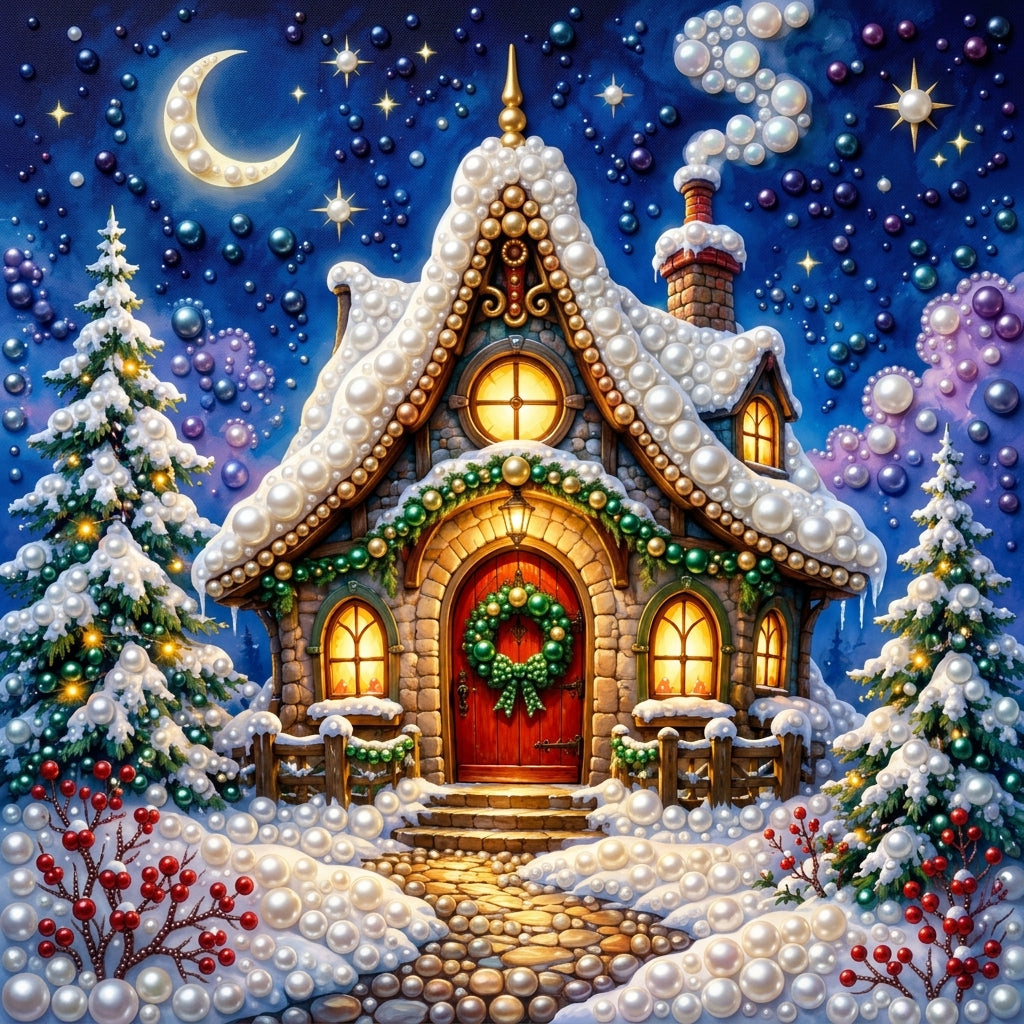 PEARL PAINTING I WEIHNACHTSHÄUSCHEN UNTER STERNEN