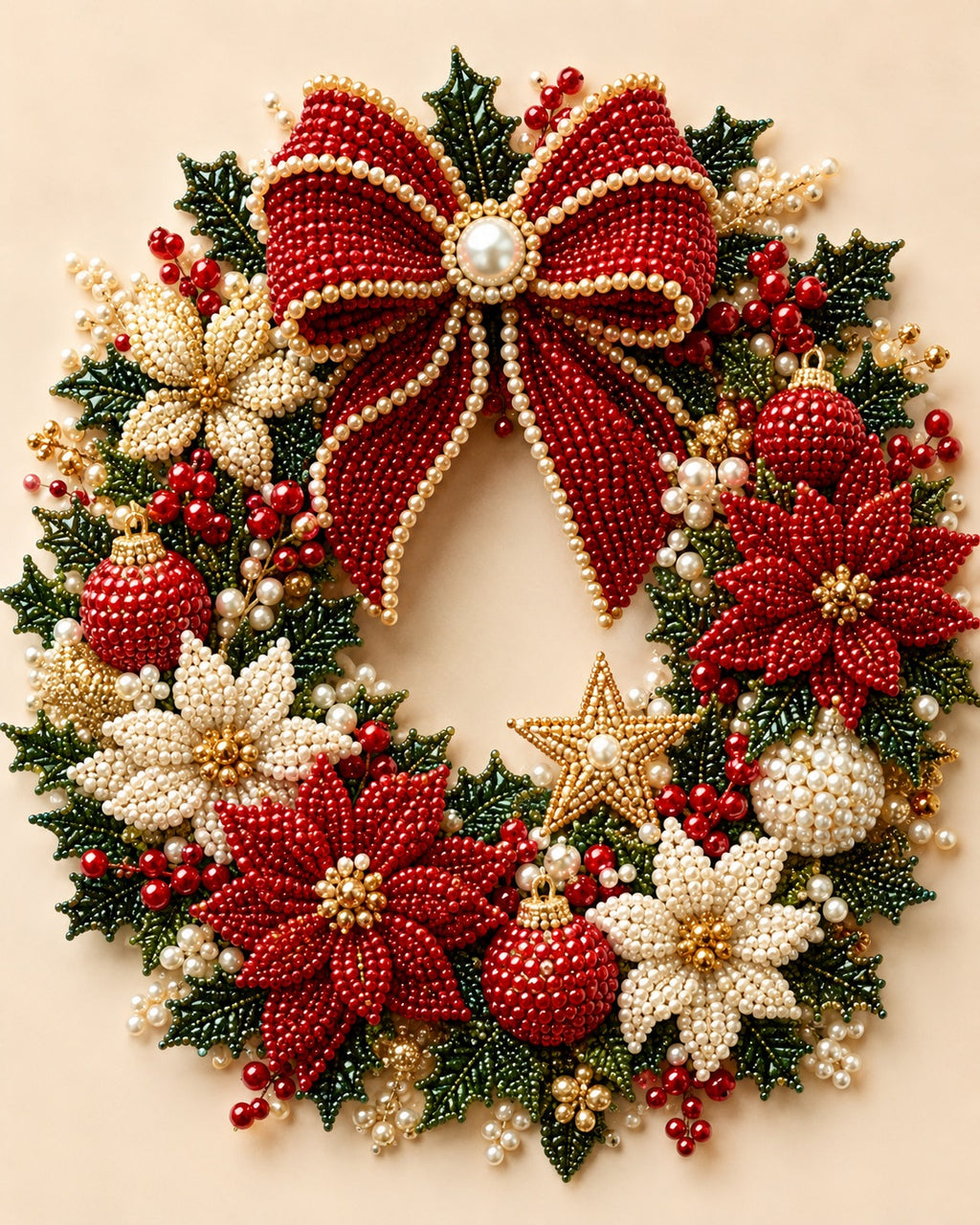 PEARL PAINTING I WEIHNACHTSKRANZ MIT ROTER SCHLEIFE