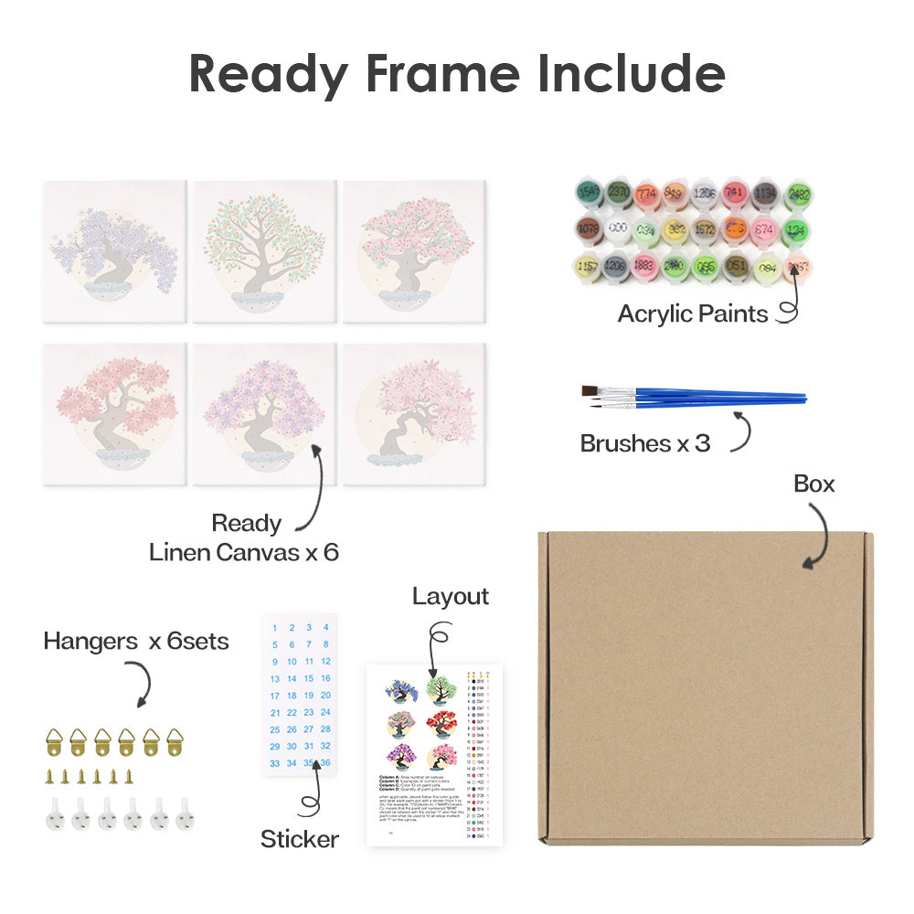 MINI MALEN NACH ZAHLEN I BLOOMING TREES (6er Set)